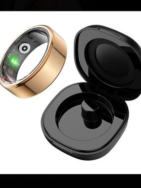 Smart Health Ring + Charging Case – Gold and Black